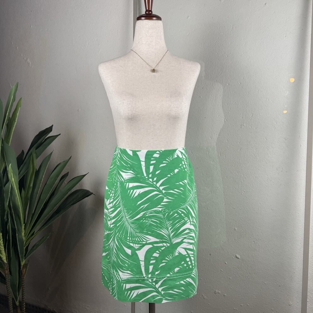 Talbots Womens Green Tropical Leaf Palm Print Pencil Mini Skirt Size 2P Resort